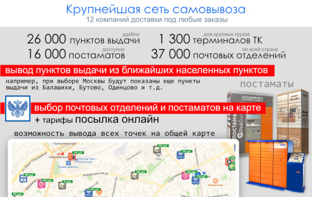 Расчет доставки (Почта, СДЭК, ПЭК, Энергия и др.)