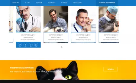 Корпоративный сайт ветеринарного центра. Товары для животных, ветеринарные услуги